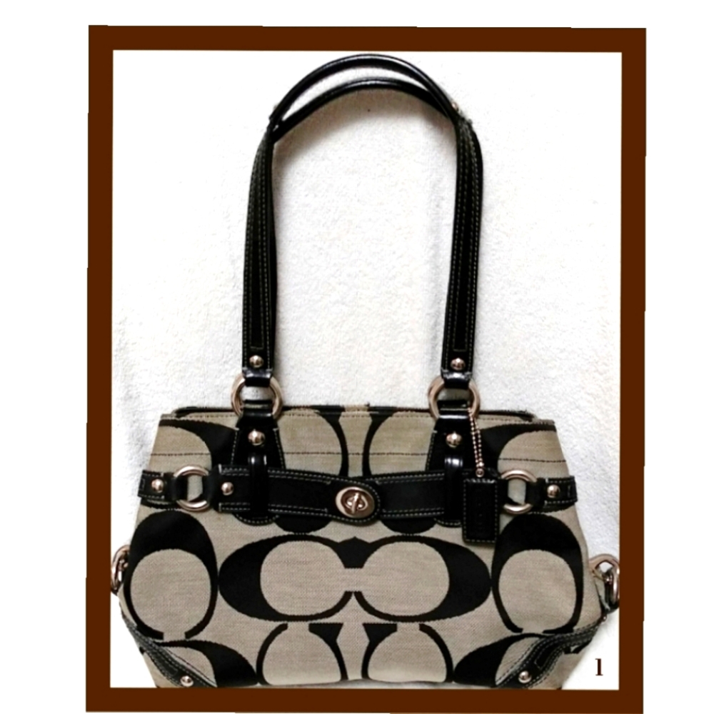 COACH Signature C Pattern Dark Brown/Beige & Leather Handbag #JO873-13298